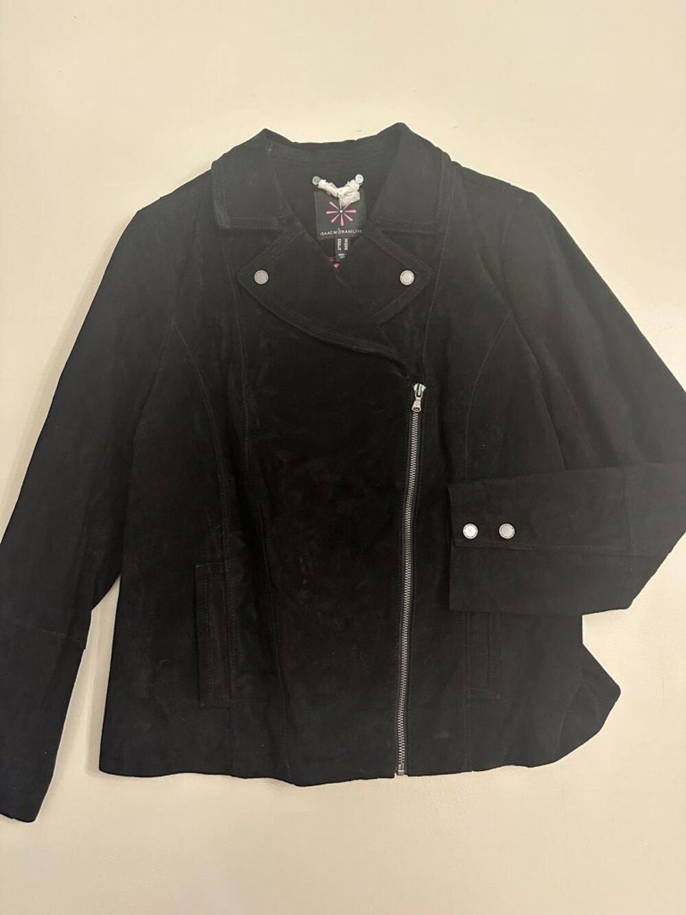 Isaac Mizrahi Live Black Genuine Leather Moto Jacket Size 12